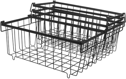 Cesta de Almacenamiento para Refrigerador de Hierro, 4 Piezas | Negro, Asas Ergonómicas, Organización para Comida y Verduras, Formato de Alambre para Frigorífico