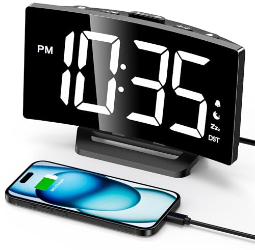 GOLOZA Wecker Digital, Digitale Uhr mit modernem geschwungenem Design, LED | 2 Lautstärken, 3 Wecktönen, 5 Helligkeitsstufen + Aus, Speicherfunktion, 12/24HR digitaler Wecker, Snooze, Digital Clock