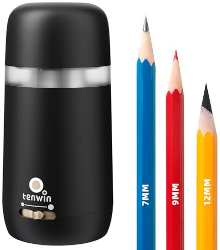 tenwin Electric Pencil Sharpener for 7-12mm Pencil Built-in Breathing Light | Fully Automatic, Rechargeable Pencil Sharpener Cordless, Handsfree Auto in&Eject, 3 Selectable Adjustable Pencil Nibs