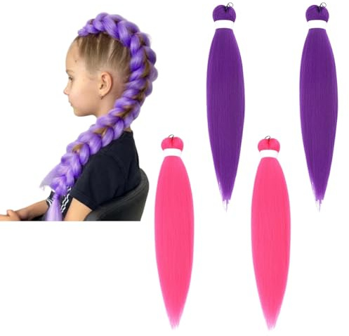 SOYUZERISH 4 Pieces Rajout Cheveux violet et rose, 26 inch Extension Cheveux Violet, Rajout Cheveuxs Tresses Violets, Meche Violette Cheveuxs, Pour Bals Masqués, Cosplay, Scène, Noël, Halloween
