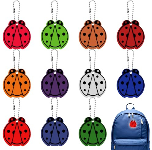 IANFAN 12 Stück Sicherheits Reflektor Anhänger, Marienkäfer Reflektoren Kinder Reflexstreifen zum Radfahren Schlüsselanhänger Sicherheits Reflektor Anhänger für Schultasche Kleidung Rucksack Radfahre