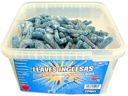 MUNDIDOLÇ Caja de 290 Llaves Pintalenguas Ácidas Sabor Frambuesa, Gominolas Ácidas en Forma de Llave Inglesa, Chuches para Cumpleaños, Fiestas y Regalos, Chucherías Ácidas