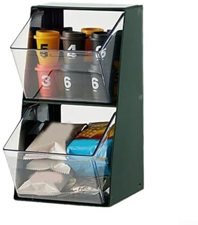 Eawfgtuw Caja de almacenamiento de cápsulas de té y café de doble capa para escritorio y mesa de café, organizador compacto en verde o blanco, 14 x 13 x 14 cm, plástico (verde)