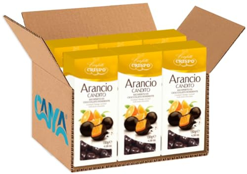 Confetti Crispo Arancio Candito Ricoperta di Cioccolato Fondente 130g [Box da 6 Confezioni]