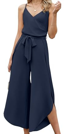 Theenkoln Mono de verano para mujer, largo de verano, sexy, elegante, cinturón de moda, mono, boda, vacaciones, playa, cuello en V, traje de negocios, holgado, festivo, volantes, tirantes delgados