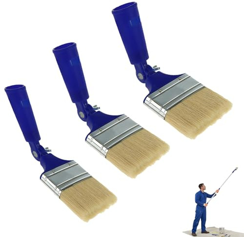 3Pcs Multi-Angle Adjustable Paint Brushes Set, 2/2.5/3 Inch Professional Long Handle Angled Brush for Walls, Ceilings, Fences, Woodwork & DIY Decorating - No Dead Angle, Easy to Clean