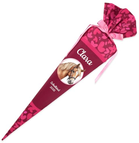 Dein Lieblingsteil Deine Schultüte aus Stoff Kuschel Velvet Wunschmotiv individualisierbar mit Wunschname personalisierbar 70 cm 85 cm – Mädchen (Modell 14: Pferd, 70 cm mit Kissen)