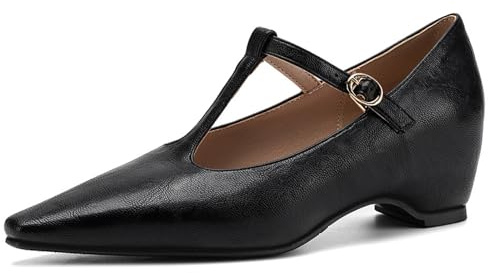 Mary Jane-skor koreansk stil dam avsmalnande tå T-rem pumpar lås låg klack för kontor casual och dagbok mode minimalistiskt