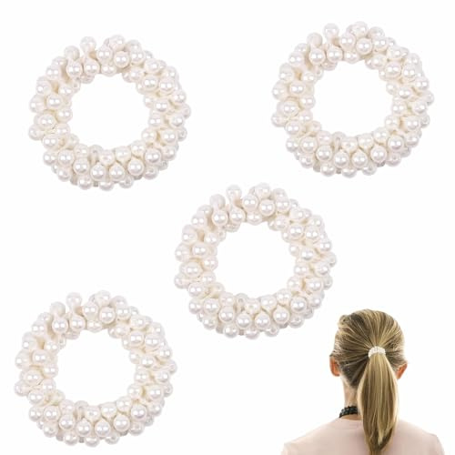 4 Piezas Lazo de Pelo de Perlas Gomas para El Cabello Elásticas con Perlas