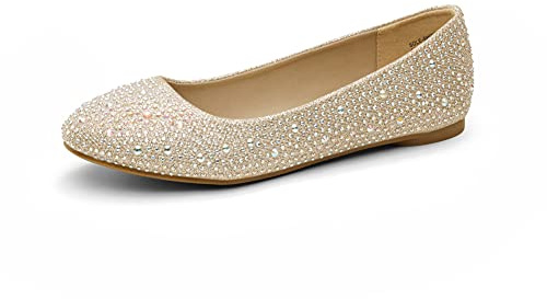 DREAM PAIRS Women's Sole-Shine Rhinestone Ballet Flats Shoes,Size 10,Gold,Sole-Shine