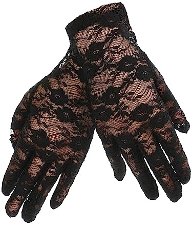 SATINIOR Lace Gloves for Women Tea Party Short Lace Gloves Courtesy Dressy for Cosplay Dinner Party Evening(Black)