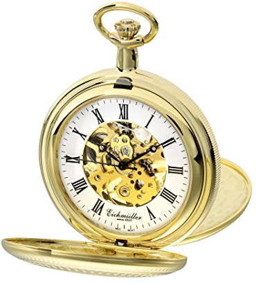 PUREgrey Taschenuhr Doppeldeckel Skelett mechanisch mit Kette und Etui