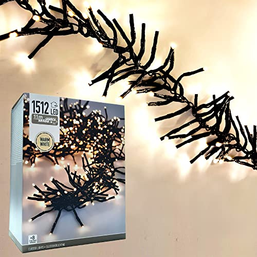 1512 LED Cluster Lichterkette 11m Warmweiß mit 8 Lichteffekten Innen und Aussen | 8 Lichteffekte, Innen und Aussen