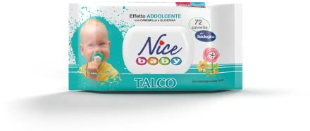 Nice Baby Talco Salviette per Cambio Pannolino, con Camomilla e Glicerina ad Effetto Addolcente sulla Pelle, Dermatologicamente Testate, Confezione da 72 Salviette