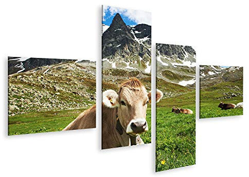 islandburner Cuadro en Lienzo Vaca lechera con Pasto en Suiza Montañas Alpinas Pasto de Hierba Verde sobre el Cielo Azul Cuadros Modernos Decoracion Impresión Salon