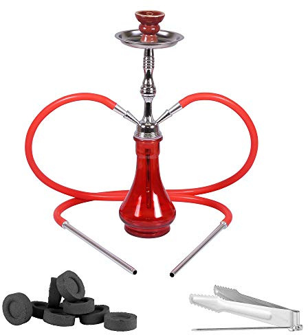 Mianova Orientalische 2 Schläuche Wasserpfeife Hookah Shisha 2er Set Nargile 48cm Hoch mit Zubehör Zange Rolle Kohle Mundstücke Rot
