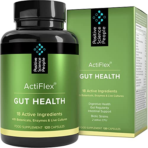 Gut Health Capsules with Probiotics, Prebiotics, Digestive Enzymes, Lactobacillus & Soothing Herbs - Vegan Gut Cleanse, Repair & Detox Supplement for Digestion - 120 Capsules, 30 Day Supply