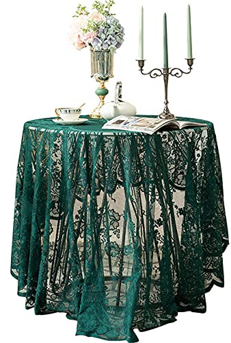Grüne Spitze Tischdecke Bestickt Elegante Florale Muster Tischtuch Runde Overlay Tischdecke für Hochzeit Party Urlaub Lange Abendessen Home Decor (Rund-190CM/75, Grün)
