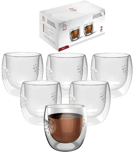 Kadum doppelwandige Gäser 6er-Set - Thermogläser Thermotassen - Kaffeeglas 300 ml - Hitzebeständig Kältebeständig - Kaffee Tee doppelwandige Tassen - im Geschenkkarton