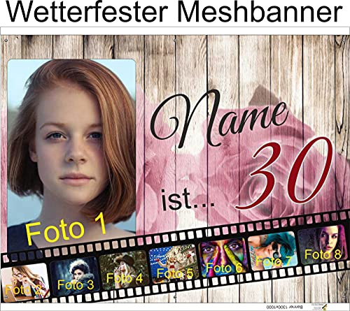 Geburtstagsbanner für Männer und Frauen zum runden oder halbrunden Geburtstag mit Foto, personalisierbar - Geburtstags-Banner - Dias, Holz, Rose, Vintage