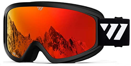 WISTON Ski Goggles - OTG Snow/Snowboard Goggles for Men, Women & Youth - 100% UV Protection (Black Frame/Red Lens)