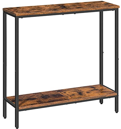 HOOBRO Schmal Konsolentisch mit Ablage, 75 x 22 x 75 cm Beistelltisch, Flurtisch, Kleiner Ausstellungstisch, Sofatisch für kleinen Raum, für Eingang, Flur, Dunkelbraun-Schwarz EBF22XG01