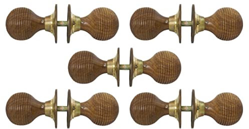 AB Hardware 5 Pairs of Rosewood & Aged Brass Beehive Wood Mortice Rim Door Knob Knobs