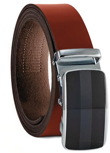 Fa.Volmer ® Gürtel Herren Echtleder mit Ratsche Automatikschließe | Breite: 35mm, Bundgröße: 125cm | kürzbar | Riemenfarbe braun | Modellreihe ATG