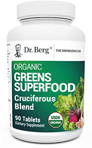 Dr. Berg's Greens Superfood Cruciferous Vegetable Tablets - Vegetable Supplements for Adults w/ 11 Phytonutrient Super Greens - Energy, Immune System & Liver Veggie Tablets - 90 Tablet