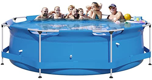 YibaoKids Piscine À Ossature Métallique, Piscine Hors Sol Ronde pour Jardin Extérieur, Bleu, Pompe De Filtration Non Incluse