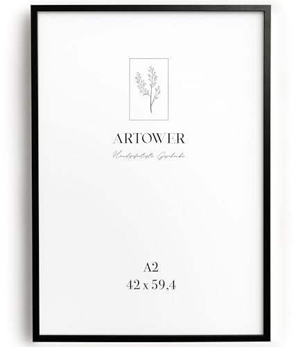 Artower® Bilderrahmen für DIN A2 42 x 59,4 cm Schwarz Holz Dünner Rahmen | Posterrahmen Groß für Collage | Picture Frame Black Wood 42 x 59,4cm | Holzbilderrahmen Poster Rahmen Echtholz