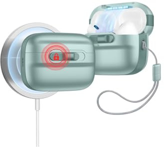 ESR für AirPods Pro 2./1. Generation Hülle (2023/2022/2019), MagSafe Ready, Magnetische Deckelverriegelung (USB-C/Lightning Kabel), Sturzschutz mit Trageband, Pulse Serie, Grün