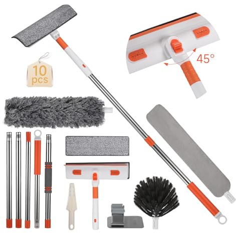 4 en 1 Raclette Vitre Professionnel,Lave Vitre Telescopique,avec Manche Telescopique De 23 À 230Cm,Tête Flexible, Accessoires Divers, Kit Nettoyage pour Vitres