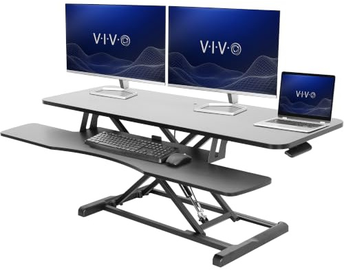 VIVO 122cm Desk Converter, K Series, Height Adjustable Sit to Stand Riser, Dual Monitor and Laptop Workstation with Wide Keyboard Tray, Black, DESK-V048KB