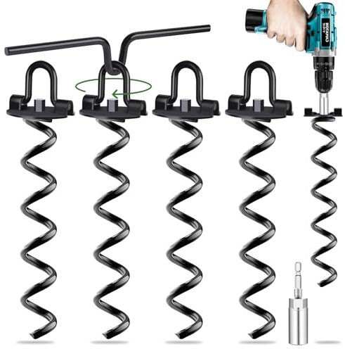 Ground Anchor, Metal Trampoline Anchor Use with Drill, Heavy Duty Earth Anchors for Camping Tents, Sheds, Trampoline, Swings, Pack of 4