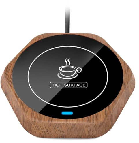 Coffee Mug Warmer: Smart Beverage Heating Plate Candle Wax Cup Warmer Electric Thermostat Coaster for Hot Coffee Milk Tea Water Cocoa Desk Home Office Use (R1 Wood Grain)