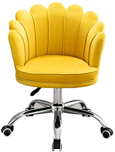 Schreibtisch-Komfort-Drehstuhl mit Verstellbarer Höhe, Lift-Bürostuhl für Heimbüro-Schlafzimmer, ergonomischer Schreibtischstuhl, Samt-Chefsessel (Gelb)