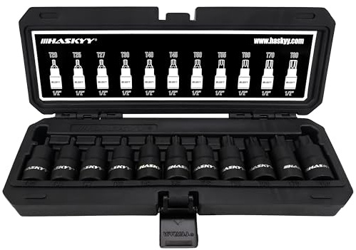 Torx mutter bit set hylsnyckel inomhus Torx set T20 – T80 nötter verktyg 1/2 tum drive 11 st.