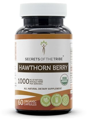 Secrets of the Tribe Hawthorn Berry USDA Organic Capsules | Certified Organic Vegetarian Capsules, Herbal Dietary Supplement | Crataegus spp. Dried Berry (60 Count)