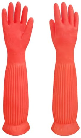 YIOIY Reinigungshandschuhe, wasserdichter und ölbeständiger Gummihandschuh für Küchenreinigung, Kleidung, Reinigung, Haushaltsreinigung, Geschirrspülen, Autowäsche, Haustierpflege (Rot, L)
