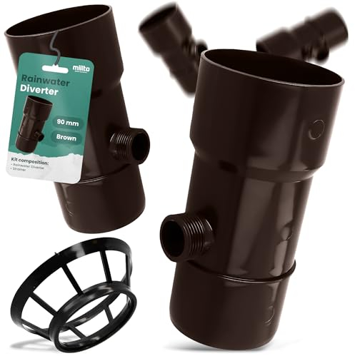 Millto™ Collecteur de Pluie DN Ø90 mm 1''Marron | Recuperateur d'eau pour Goutiere Compris Filtre Tuyau Jardin de Descente d'Arrosage Système de Récolte d'eau