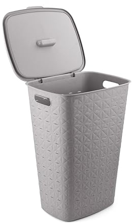 CURVER Wäschekorb Softex 56L – Elegantes Design – leicht, stapelbar und praktisch – 70% recycelt – 59 x 43 x 34 cm – Taupe