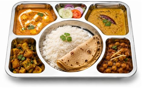 BMLIMITED BML Stainless Steel 6 Compartment Divided Dinner Plate Large Thali Food Serving Tray for Meals Lunch Restaurant School and Home