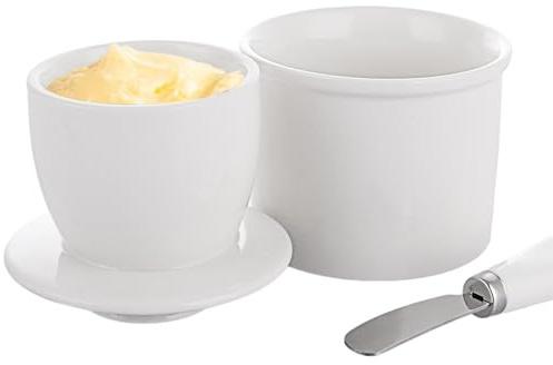 ASelected Mantequera con tapa, recipiente de mantequilla francesa para mostrador de cuchillos de mantequilla, recipiente de mantequilla de cerámica para untar y mantequilla suave, apto para