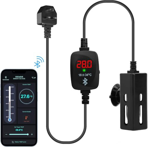 U-picks Fish Tank Heater Submersible Aquarium Heater 100W for 38–75L, Smart Phone Control/External Temperature Controller LED Temperature Display Suitable for Marine Saltwater and Freshwater