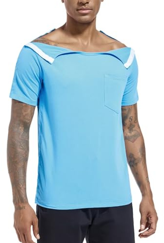 Landofgenie Herren-Shirt für Reha nach Schulter-OP & Chemo | Seitlich komplett öffnenbar mit Kunststoff-Druckknöpfen, MRT-tauglich