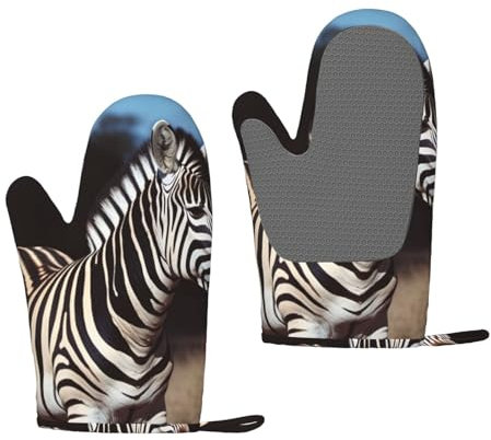 Oven Mitts Set 2 pcs Silicone Kitchen Oven Glove Animal Zebra Oven Mitt Heat Resistant Oven Glove for Cooking Non-Slip Cooking Gloves Washable Potholders for Baking BBQ