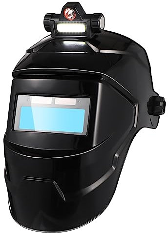 TOYANDONA Welding Helmet with Extended Visor and Headlamp, Solar Powered Welder Mask with 10 Replacement Protective Lenses, Portable Welding Hood for Tig Mig Arc Applications
