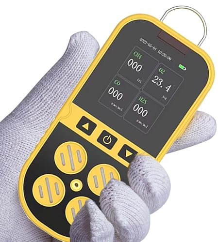 HUVIOVED Multi Gas Monitor Tester - Portable 4 Gas Detector for H2S,O2,CO And CH4, Sound And Light Vibration Display, Gas Monitor for Work, Home