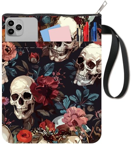 CRASPIRE Skalle bokskydd blomma bokskydd gotisk bokfodral för pocketböcker tvättbart tyg bokskydd med dragkedja och extra ärmficka för bokälskare klasskamrater